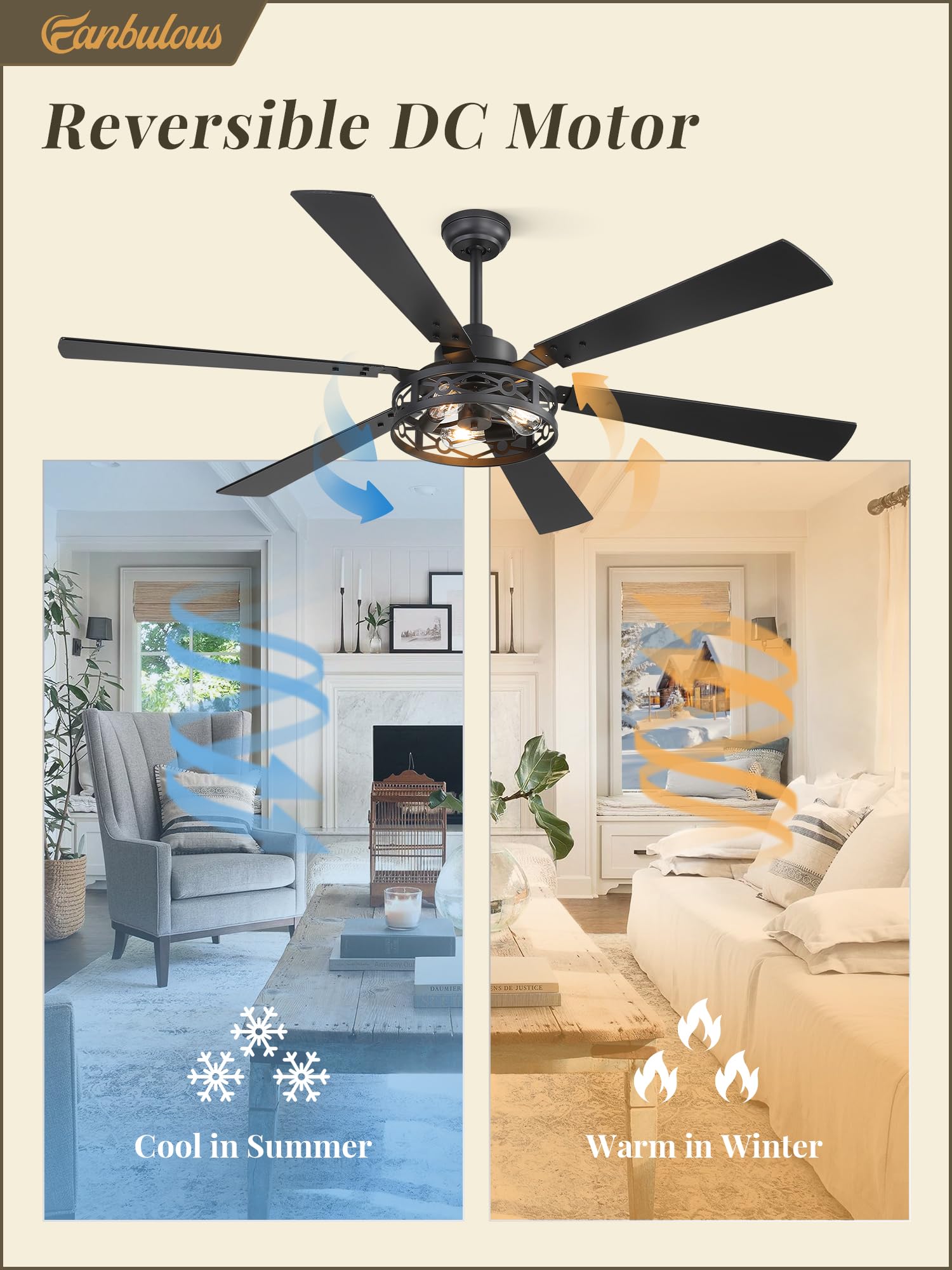 Fanbulous quiet DC motor delivers peaceful airflow with minimal noise.