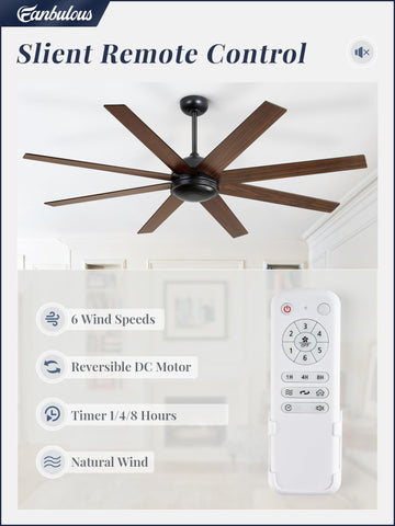 Fanbulous remote-controlled setup with six speeds for personalized comfort.