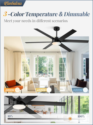 Fanbulous six-blade DC motor ceiling fan delivers steady airflow with quiet operation for patios