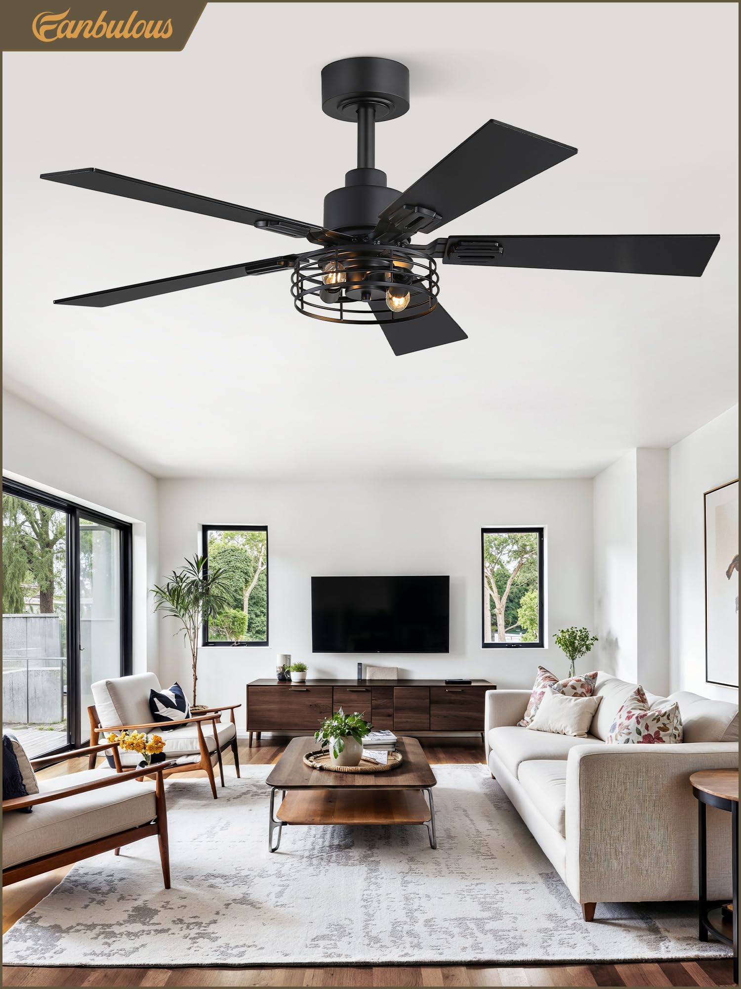 Fanbulous 6-inch downrod fits ceilings up to 15 degrees.