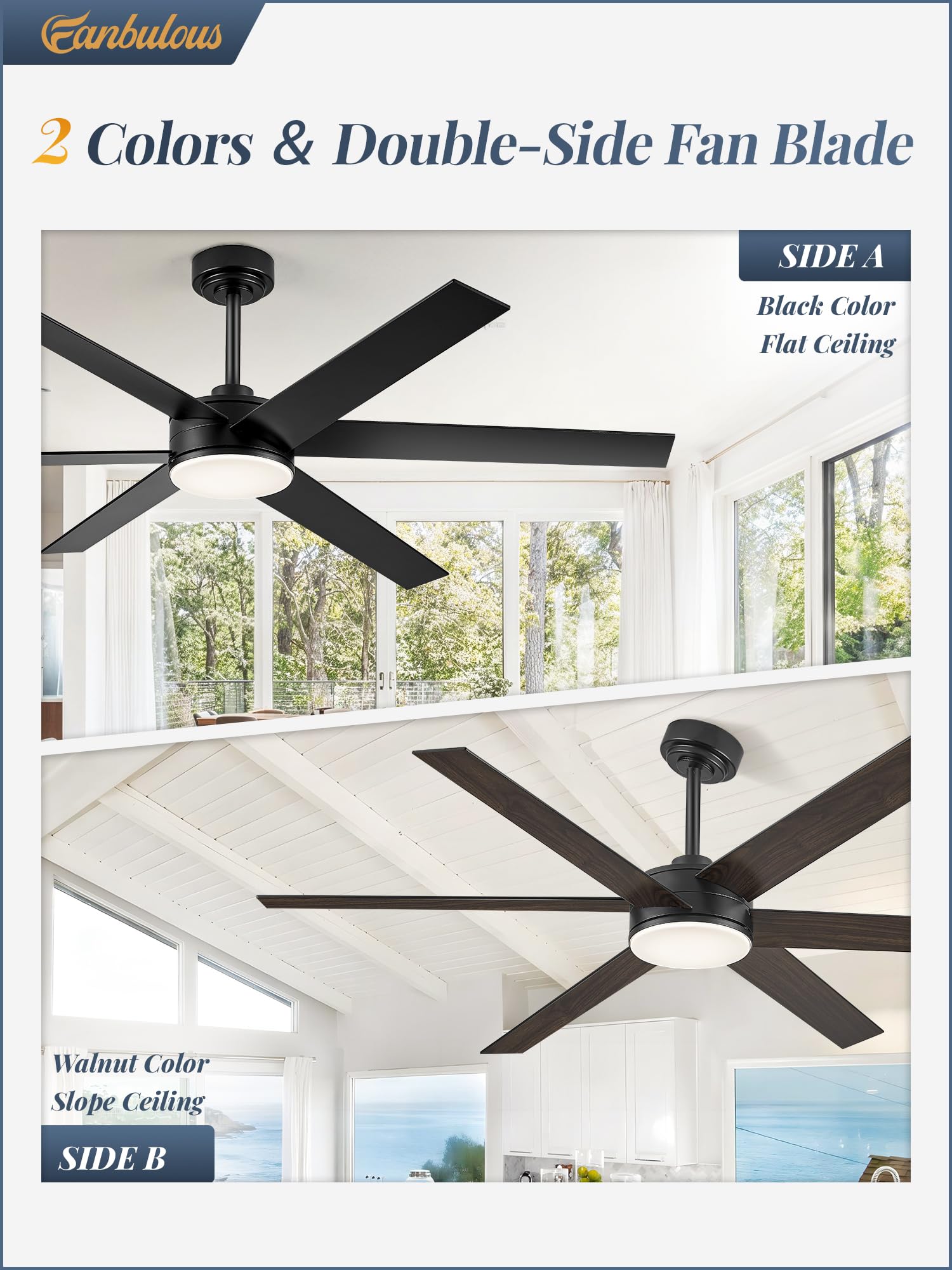 Fanbulous dual-downrod option adapts to indoor or covered outdoor spaces