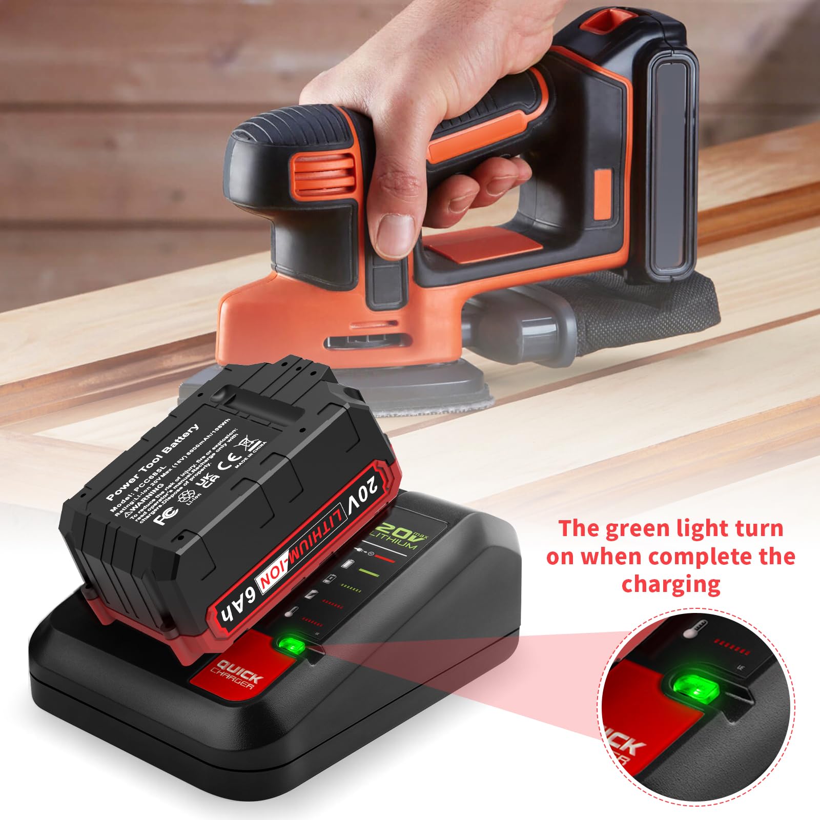 Fancy Buying Porter-Cable 20V charger LED indicator close-up for clear charging status.