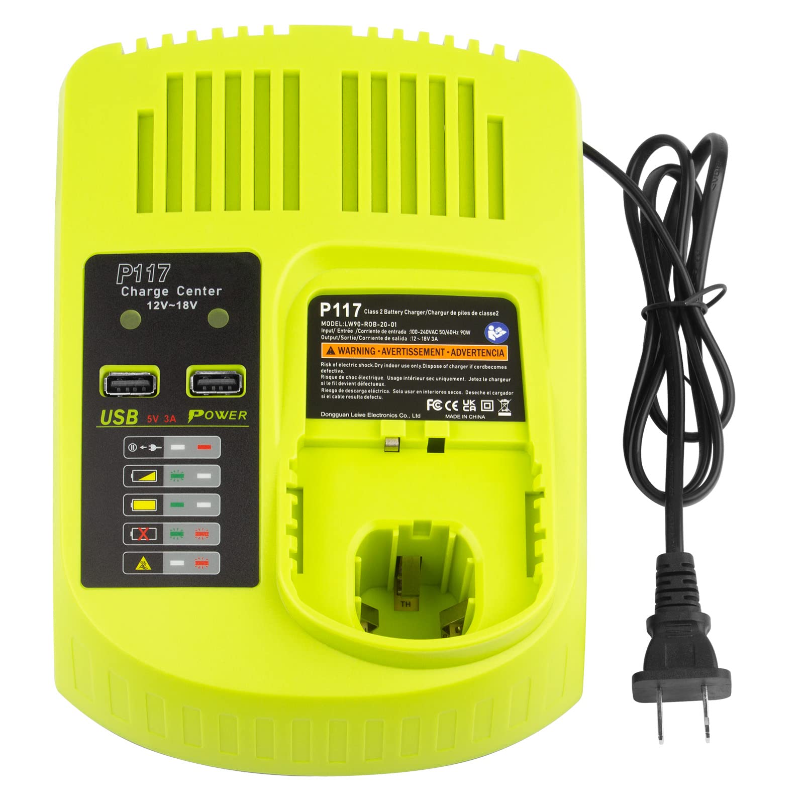 Fancy Buying replacement Ryobi charger front view shows Li-ion and NiMH/NiCd compatibility