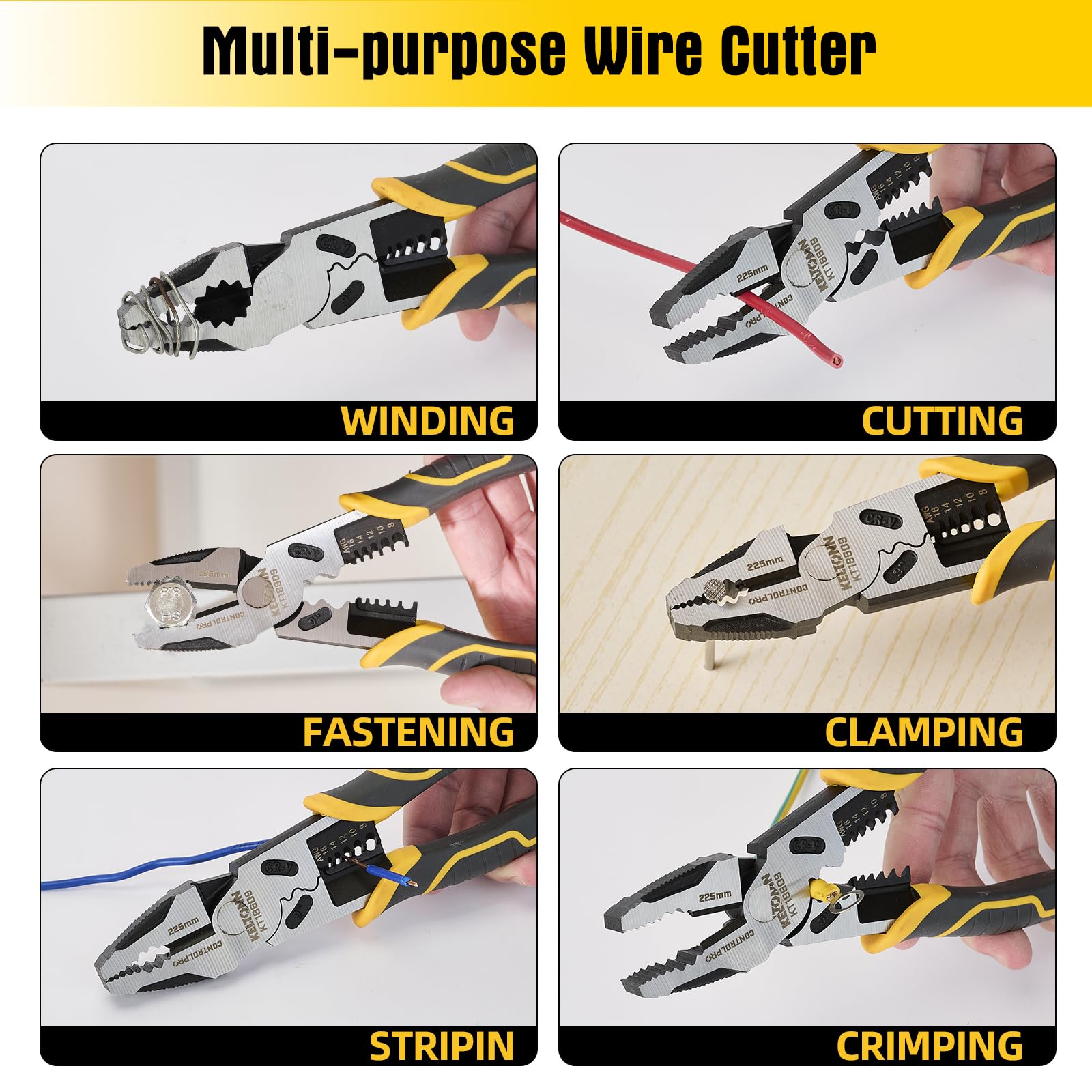 Fancytool Linesman Pliers Cr-V steel body designed for daily demanding use.