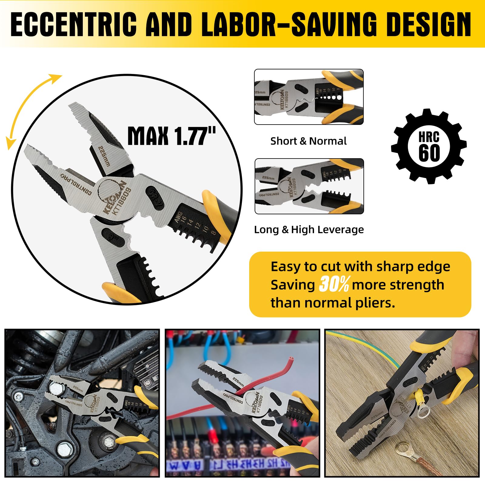 Fancytool Linesman Pliers cutting copper wires with precise leverage and control.