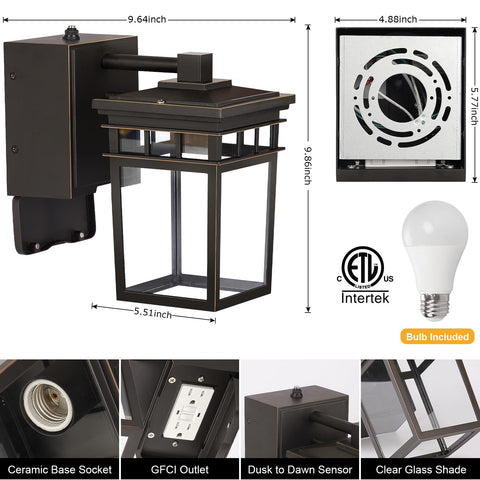 Automatic dusk-to-dawn sensor activates at night to illuminate the entry