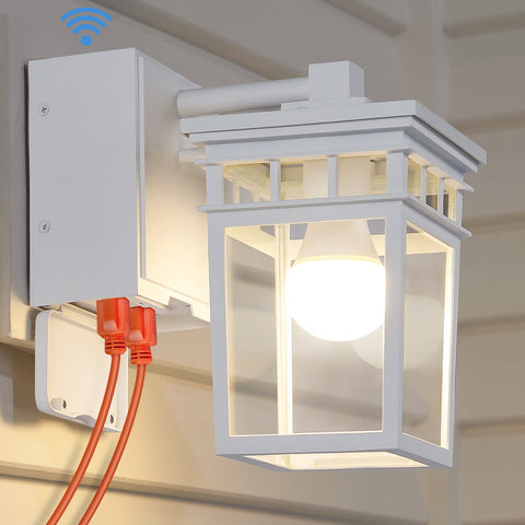 FANDBO outdoor porch light front view with GFCI outlet for convenient outdoor power.