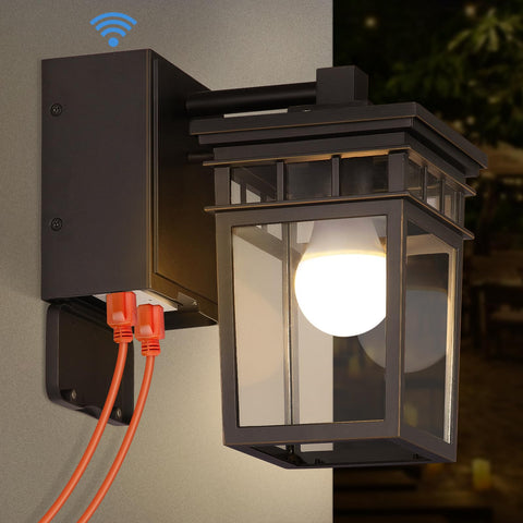 FANDBO porch light with built-in GFCI outlet for outdoor power access