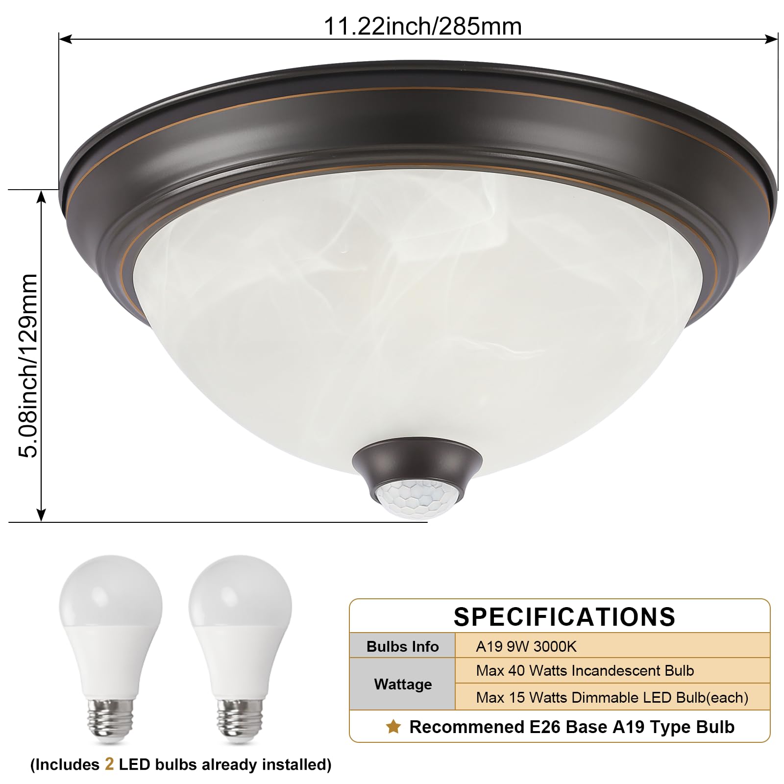 FANDBO white alabaster glass shade provides soft, even illumination.