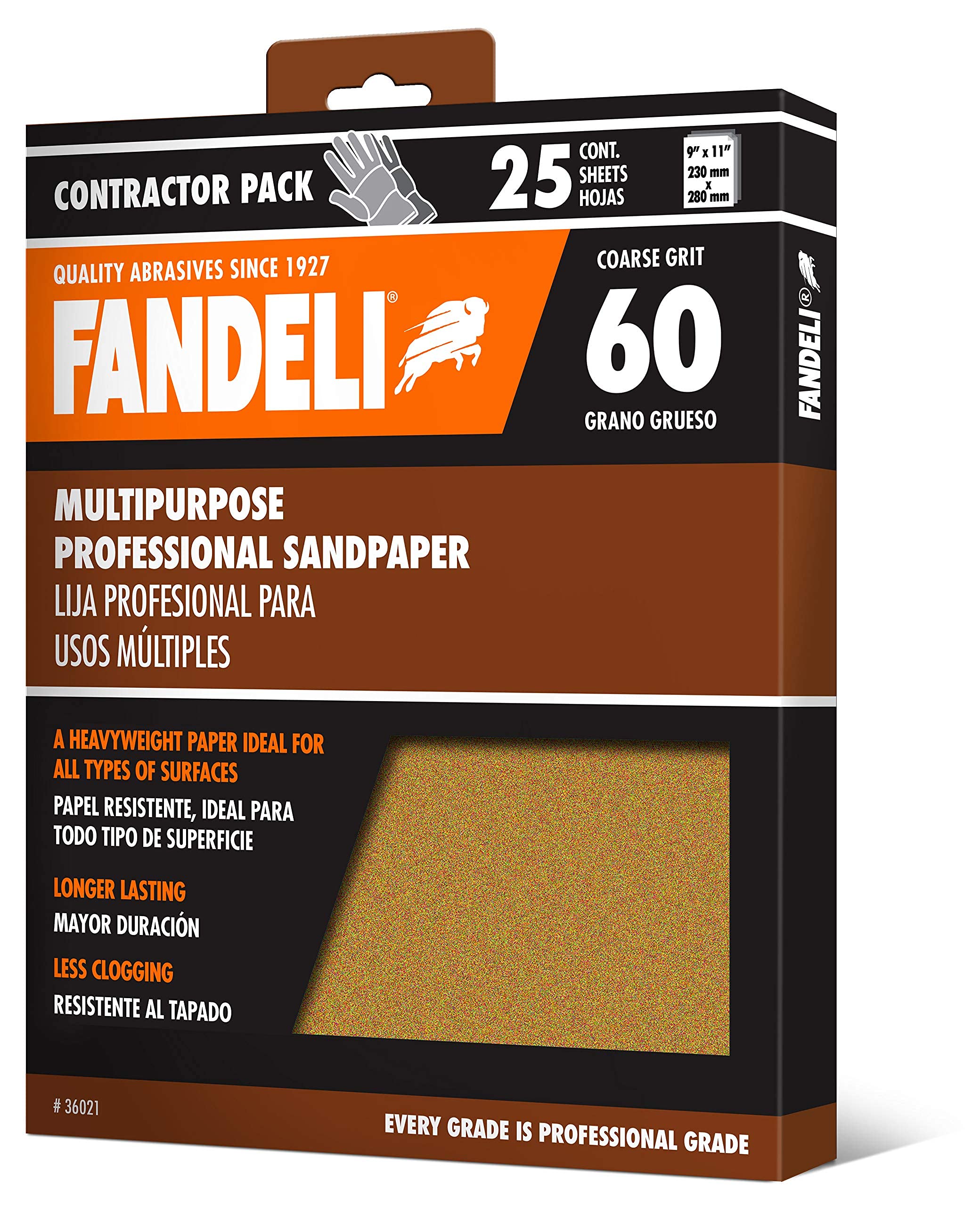 Fandeli 36021 60-grit close-up highlights coarse texture for quick shaping.
