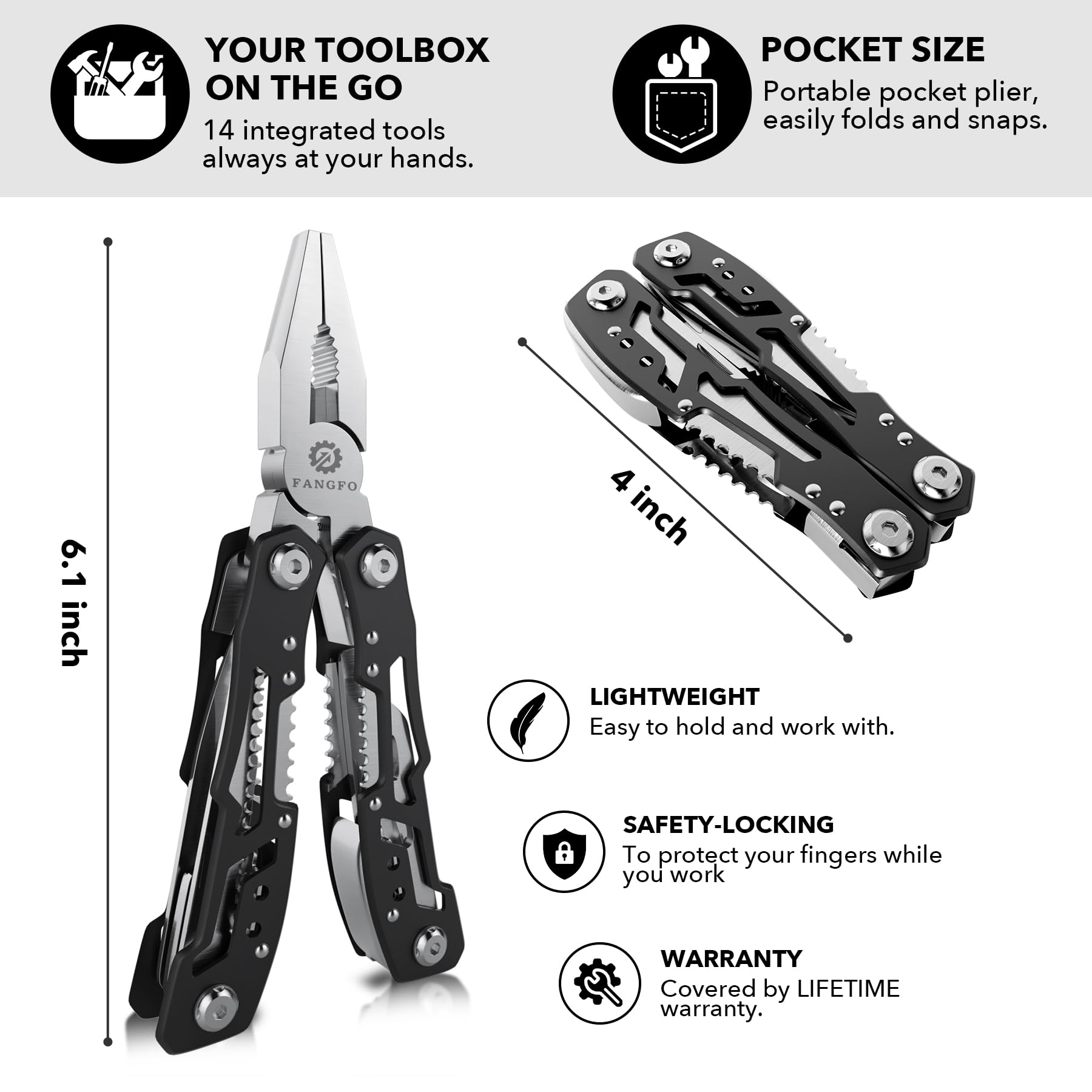 Fangfo 14-in-1 multitool bottle opener in action for outdoor refreshment.