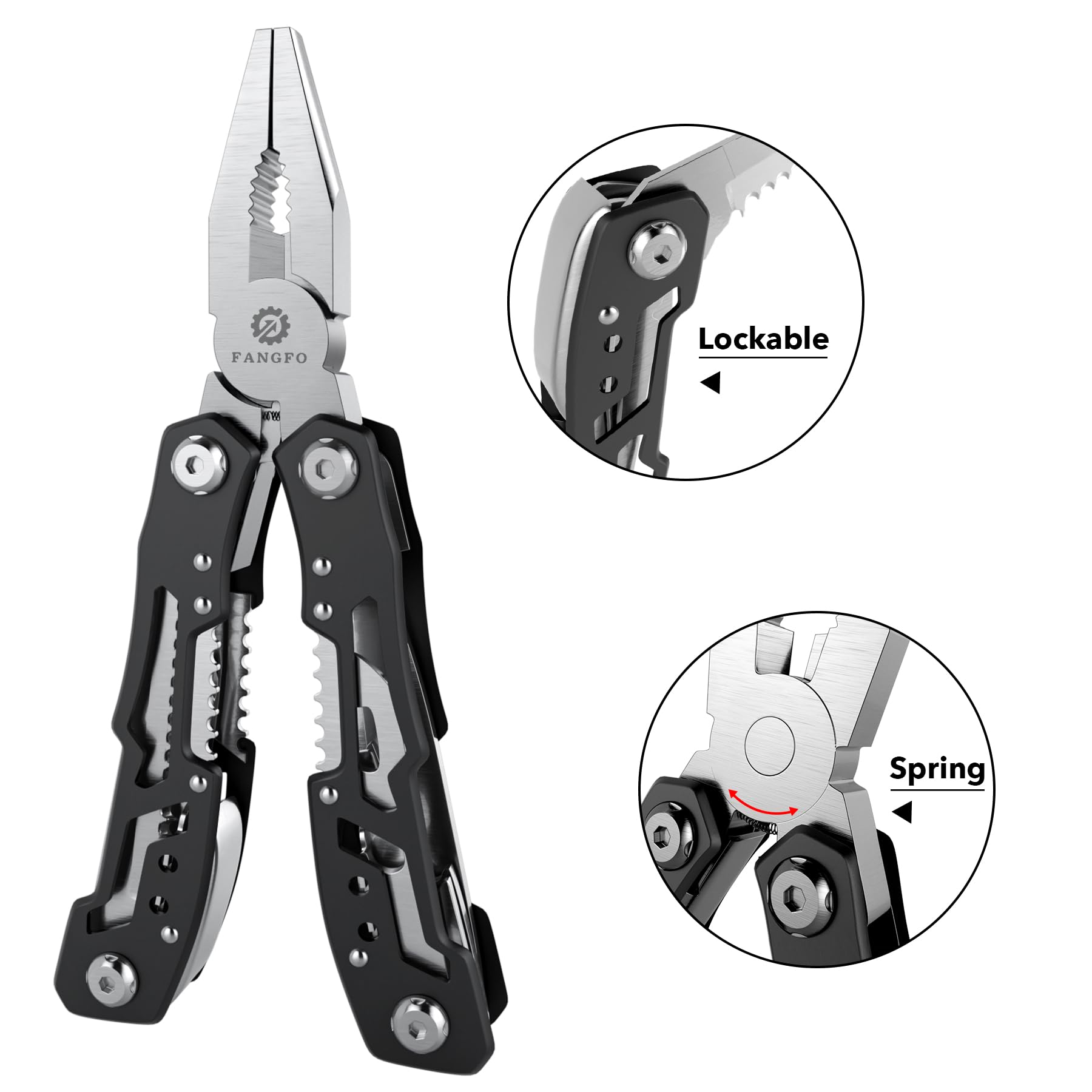 Fangfo 14-in-1 multitool knife in use for quick cutting tasks outdoors.