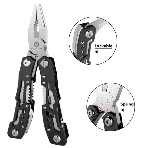 Fangfo 14-in-1 multitool knife in use for quick cutting tasks outdoors.
