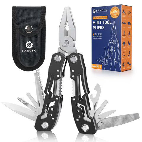 Fangfo 14-in-1 multitool with pliers ready for on-the-go repairs and adjustments.