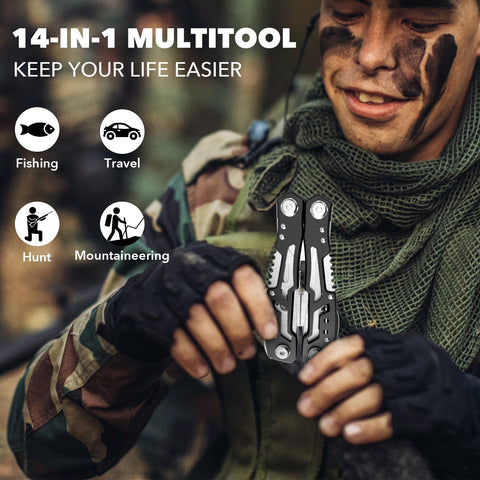 Fangfo compact multitool fits in your pocket for camping and hiking.
