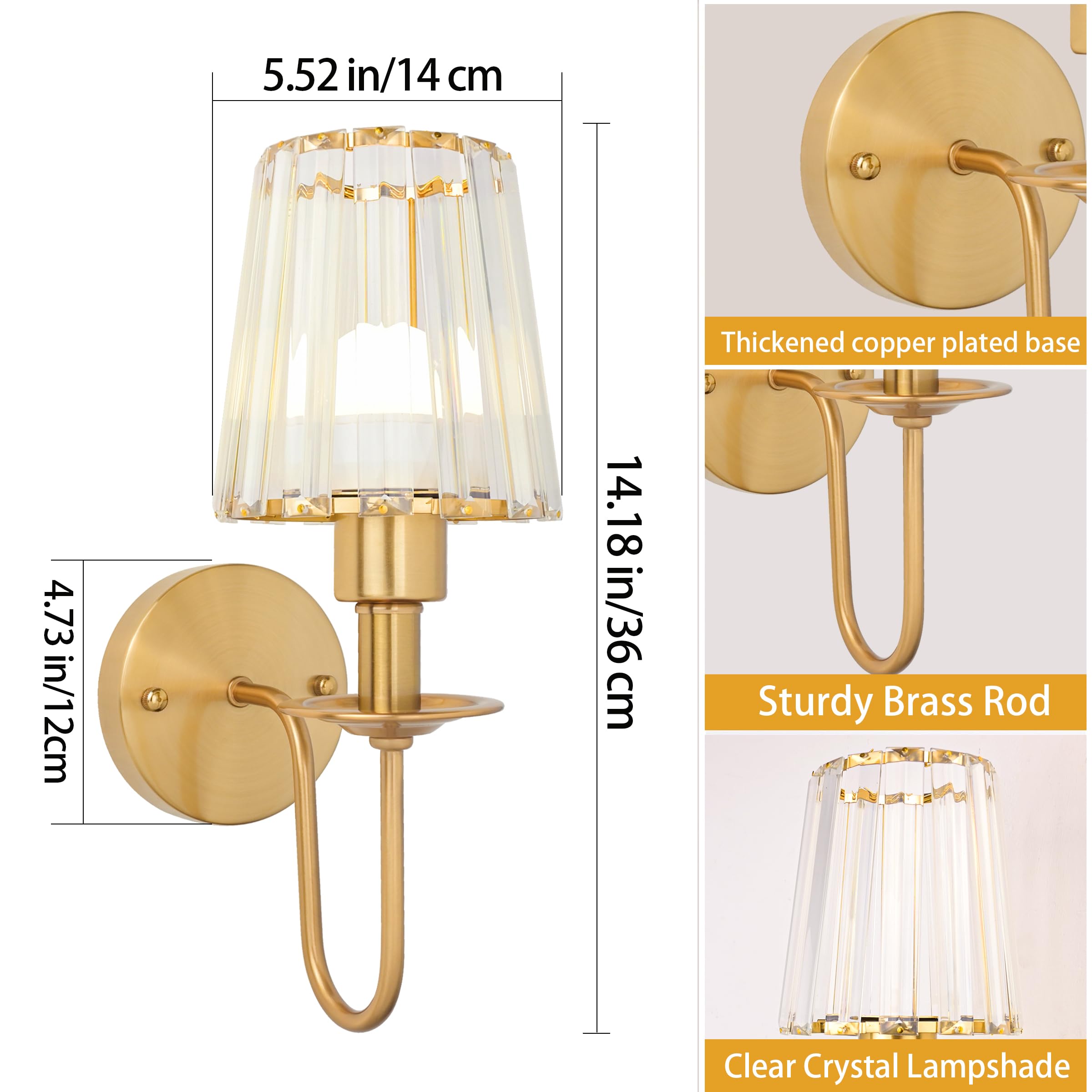 FANIZOL gold wall sconce with crystal detail enhances bedroom decor