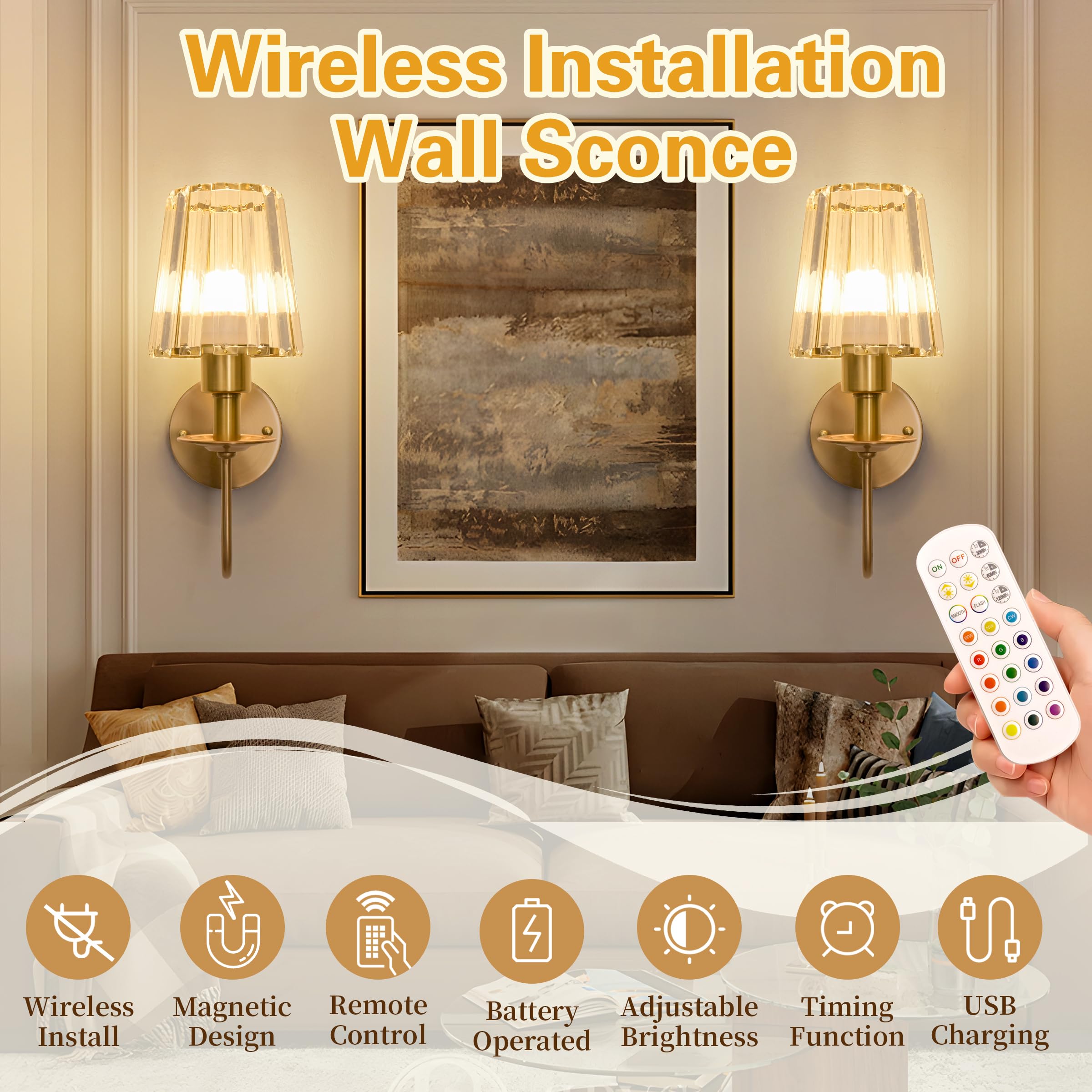FANIZOL wireless sconce with remote for easy color and brightness adjustments