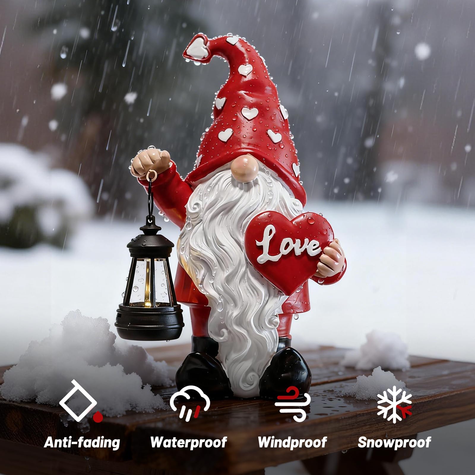 Garden display featuring FANMOUDELN gnome adds cozy Valentine vibes
