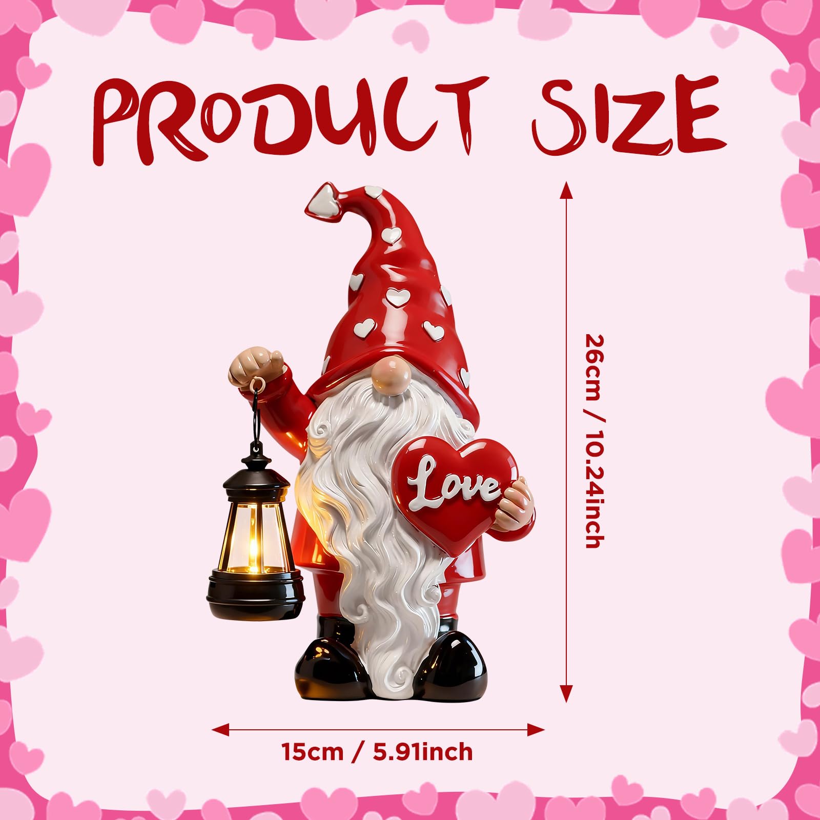 FANMOUDELN gnome holding a heart-shaped LOVE token in garden