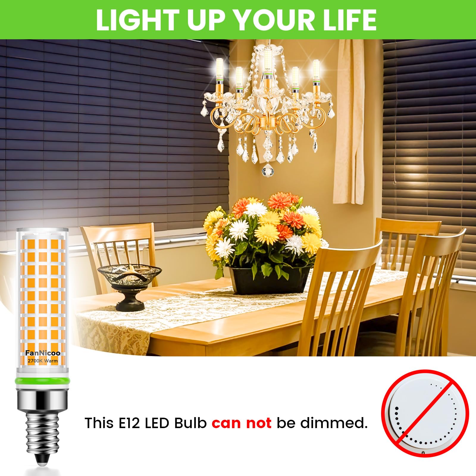 FanNicoo E12 LED bulb in bedroom lamp enhances a relaxing atmosphere.