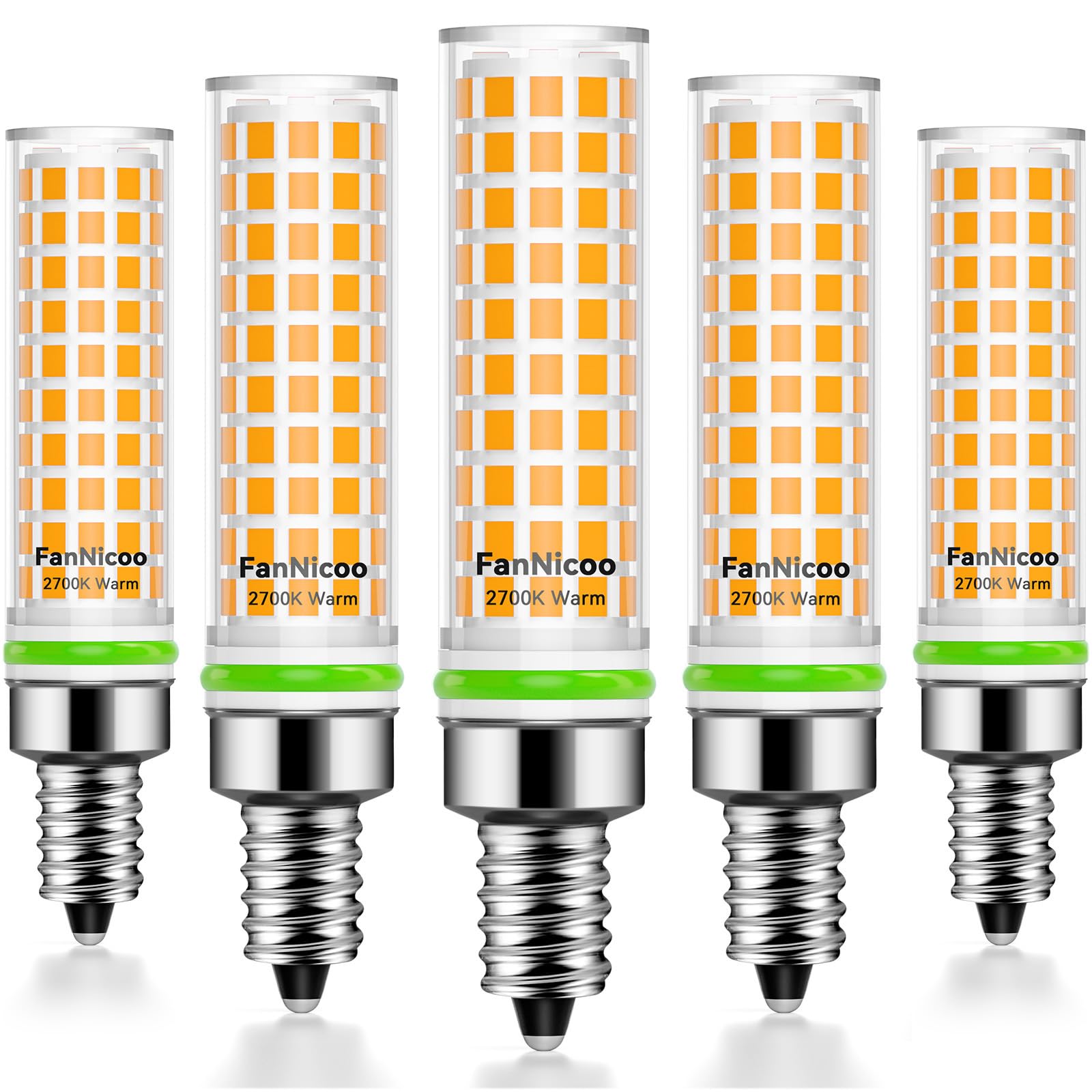 FanNicoo E12 LED bulb in ceiling fan for bright, energy-saving illumination.