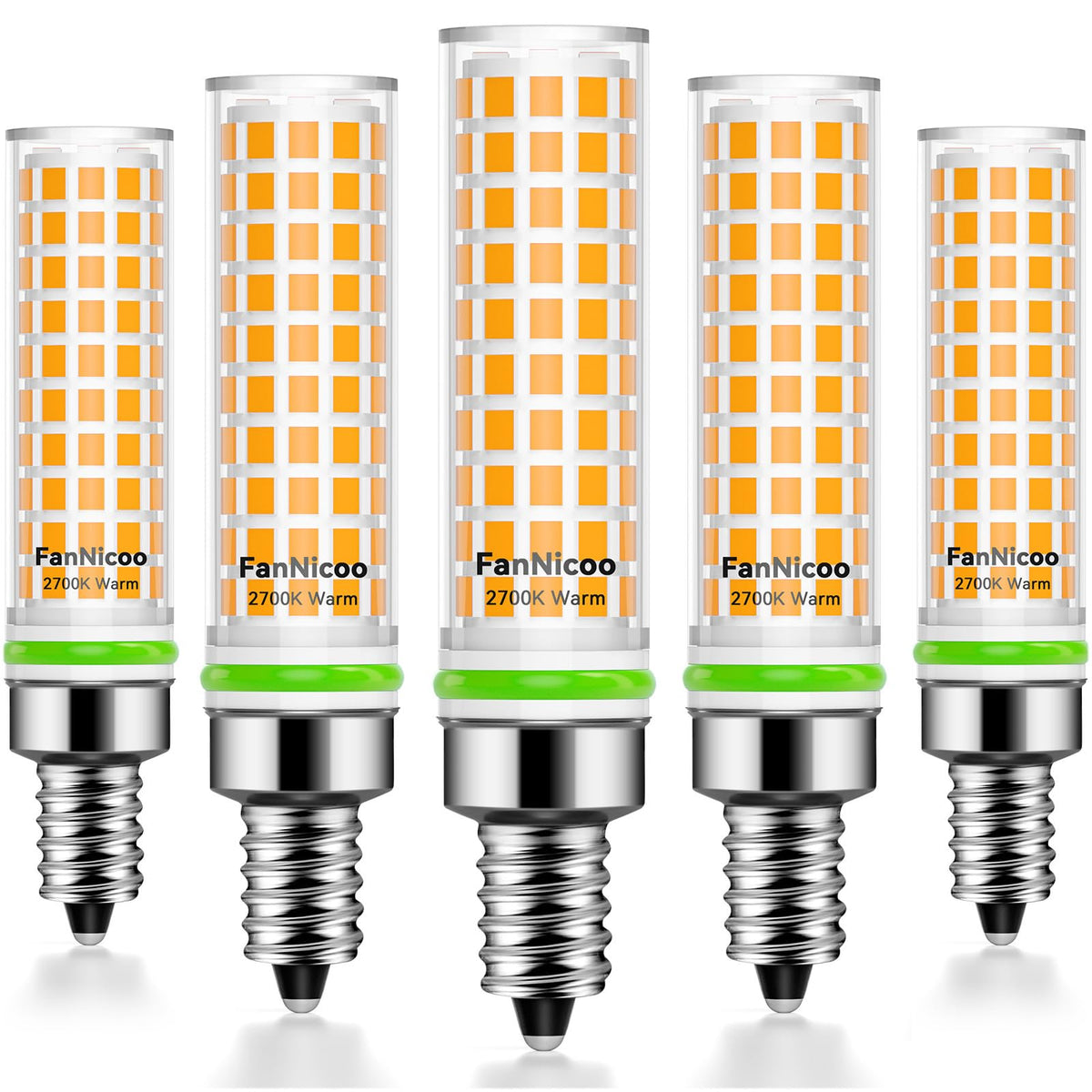 FanNicoo E12 LED bulb in ceiling fan for bright, energy-saving illumination.
