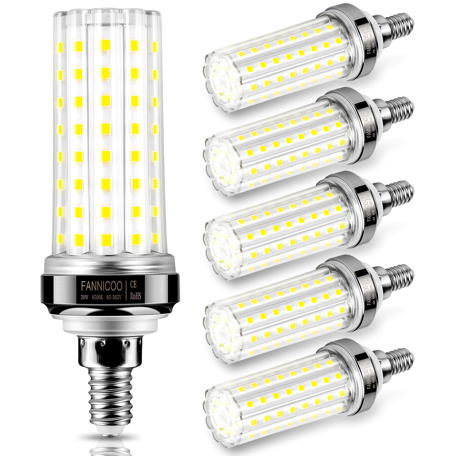 FanNicoo E12 LED bulb packaging shows six-pack convenience for quick home upgrades