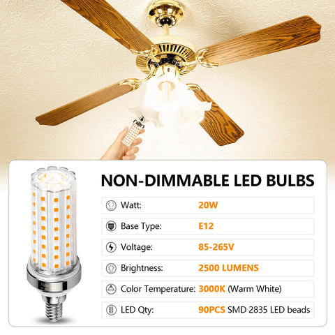FanNicoo E12 LED corn base-size demonstrates larger form for E12 fixtures.