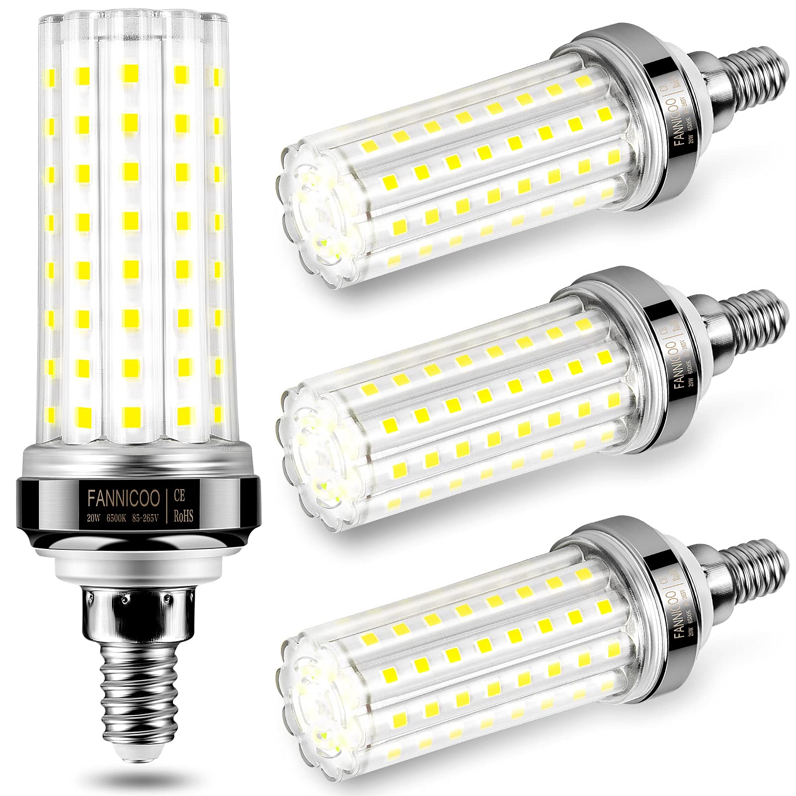 FanNicoo E12 LED corn bulb 20W delivers bright illumination for living spaces.