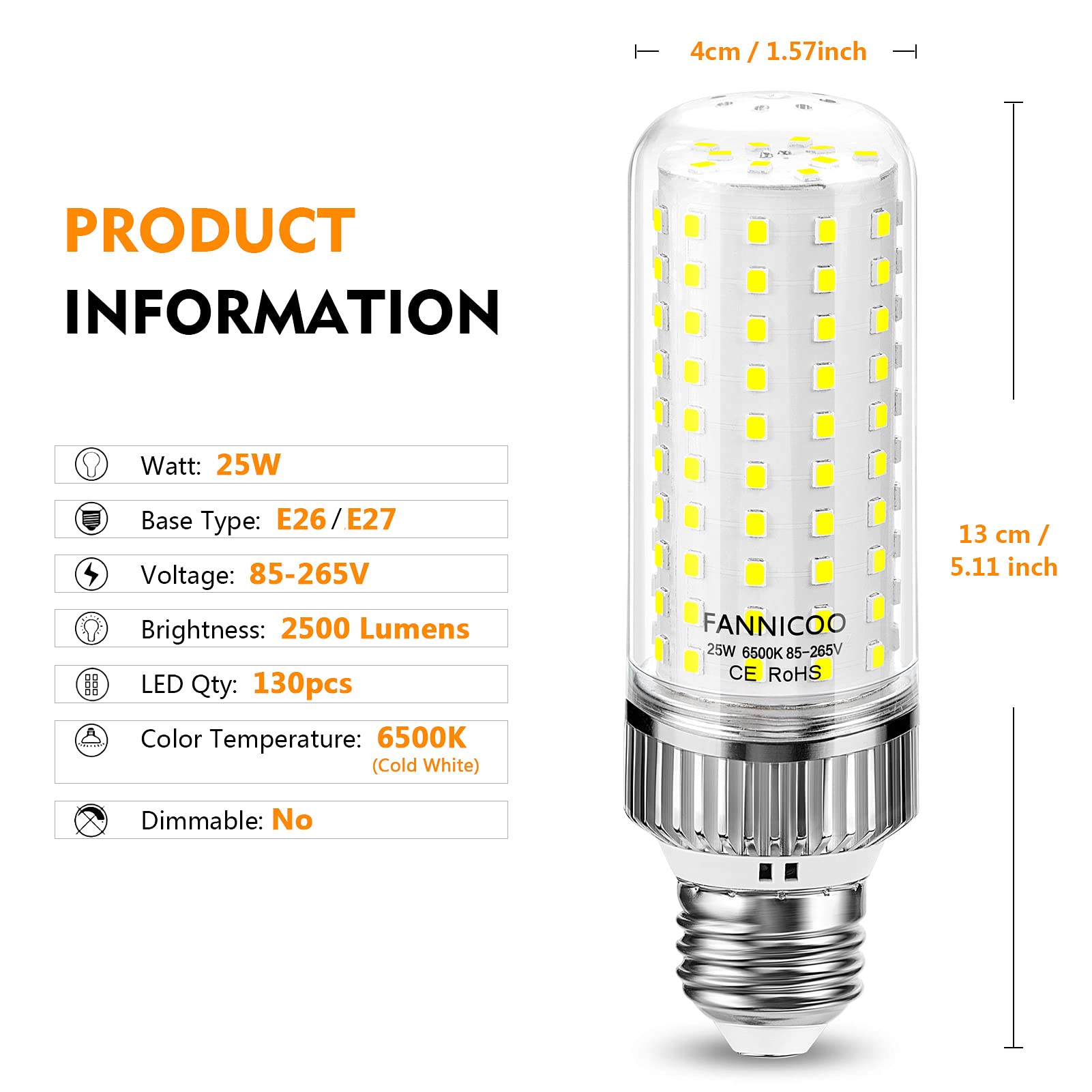 FanNicoo E26 LED corn bulb with standard E26 socket for easy install