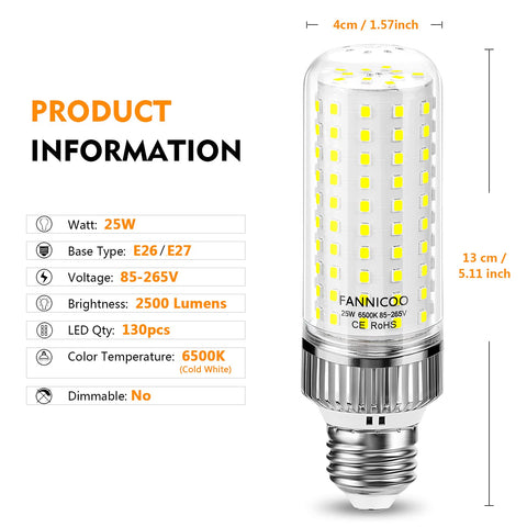 FanNicoo E26 LED corn bulb with standard E26 socket for easy install