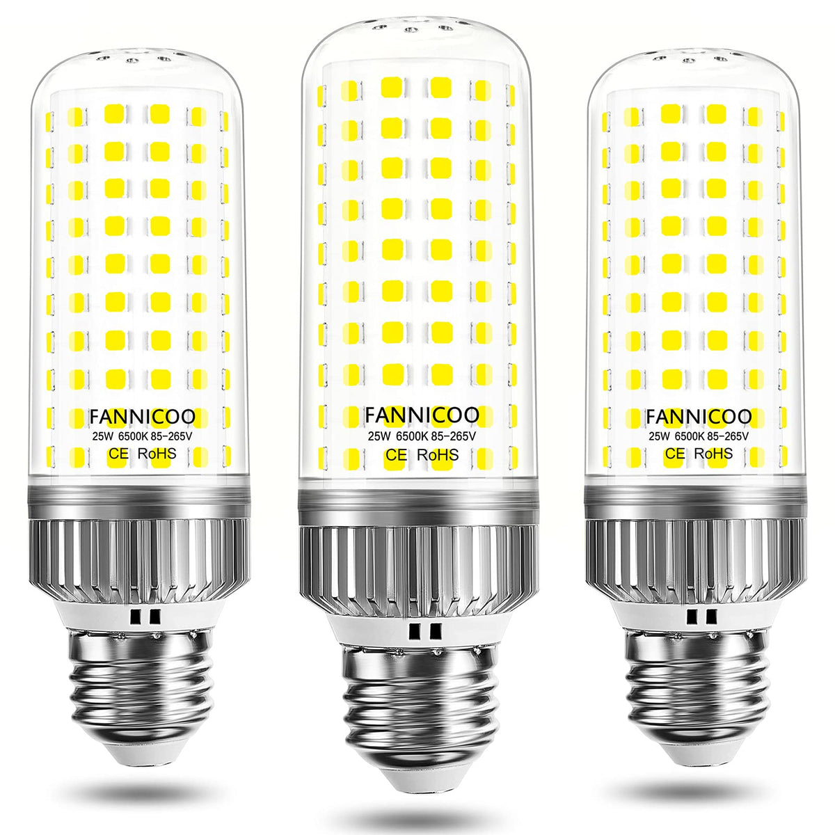 FanNicoo E26 LED corn bulb pack of 3 for bright 6500K daylight in living spaces