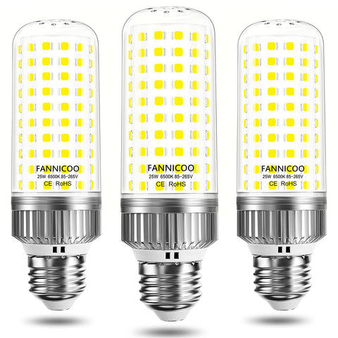 FanNicoo E26 LED corn bulb pack of 3 for bright 6500K daylight in living spaces