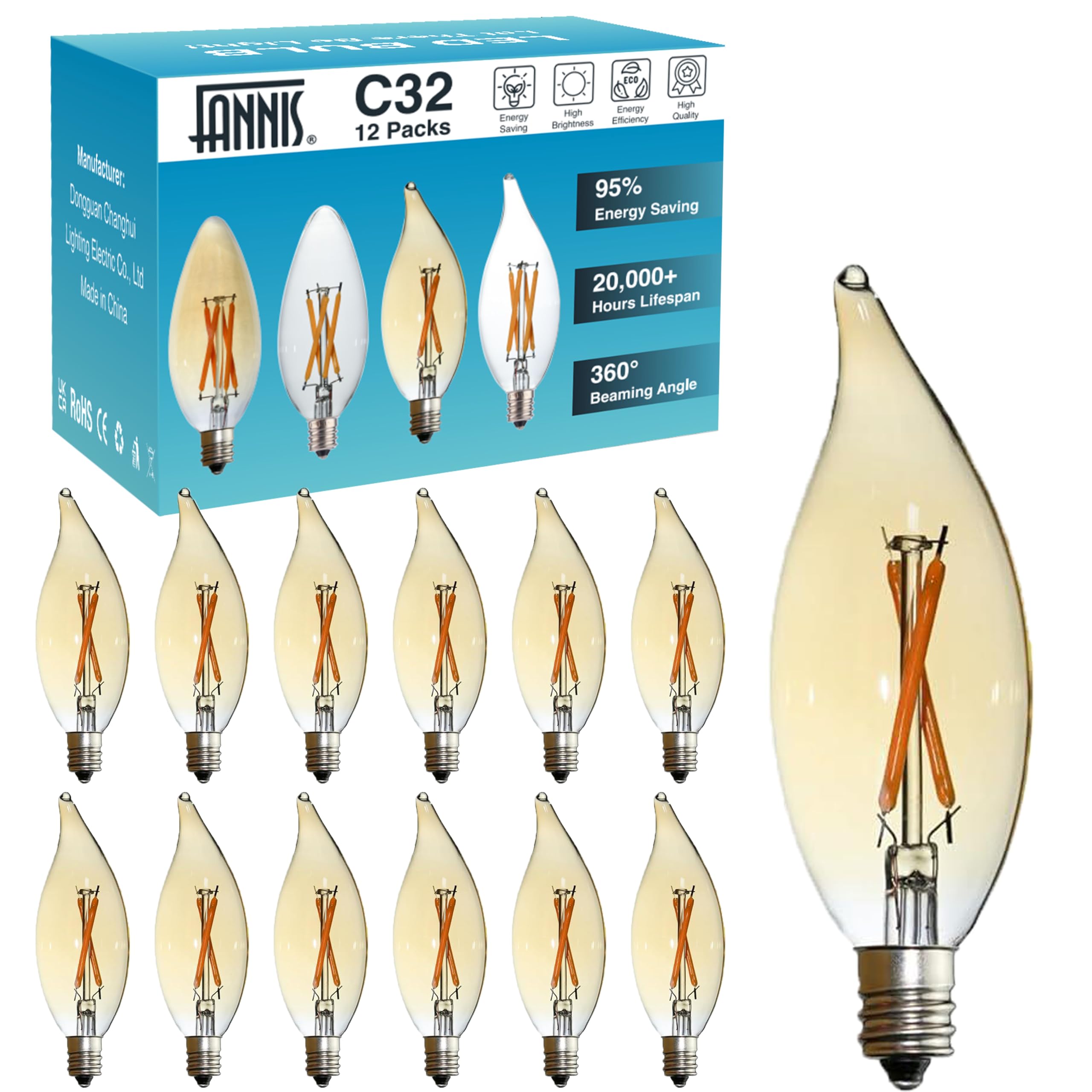 FANNIS 12-pack vintage Edison bulb with amber glass for warm mood lighting
