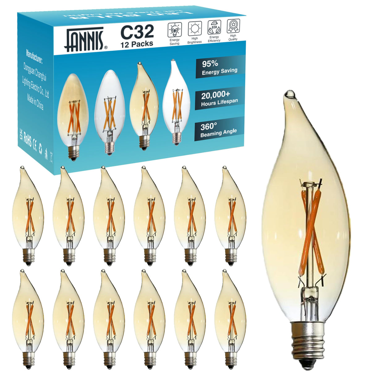 FANNIS 12-pack vintage Edison bulb with amber glass for warm mood lighting