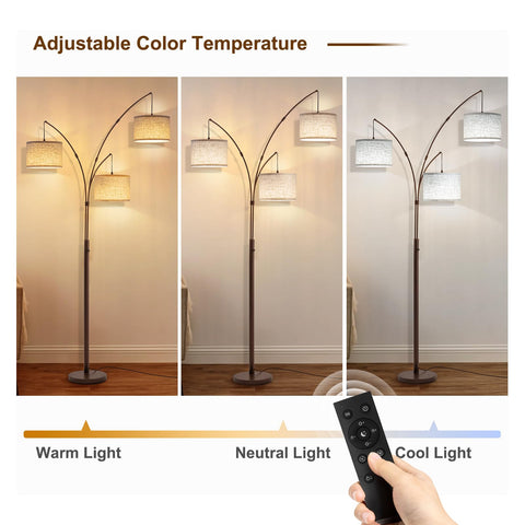 Fansdrick arc floor lamp assembled in living room presents elegant height and arc reach.