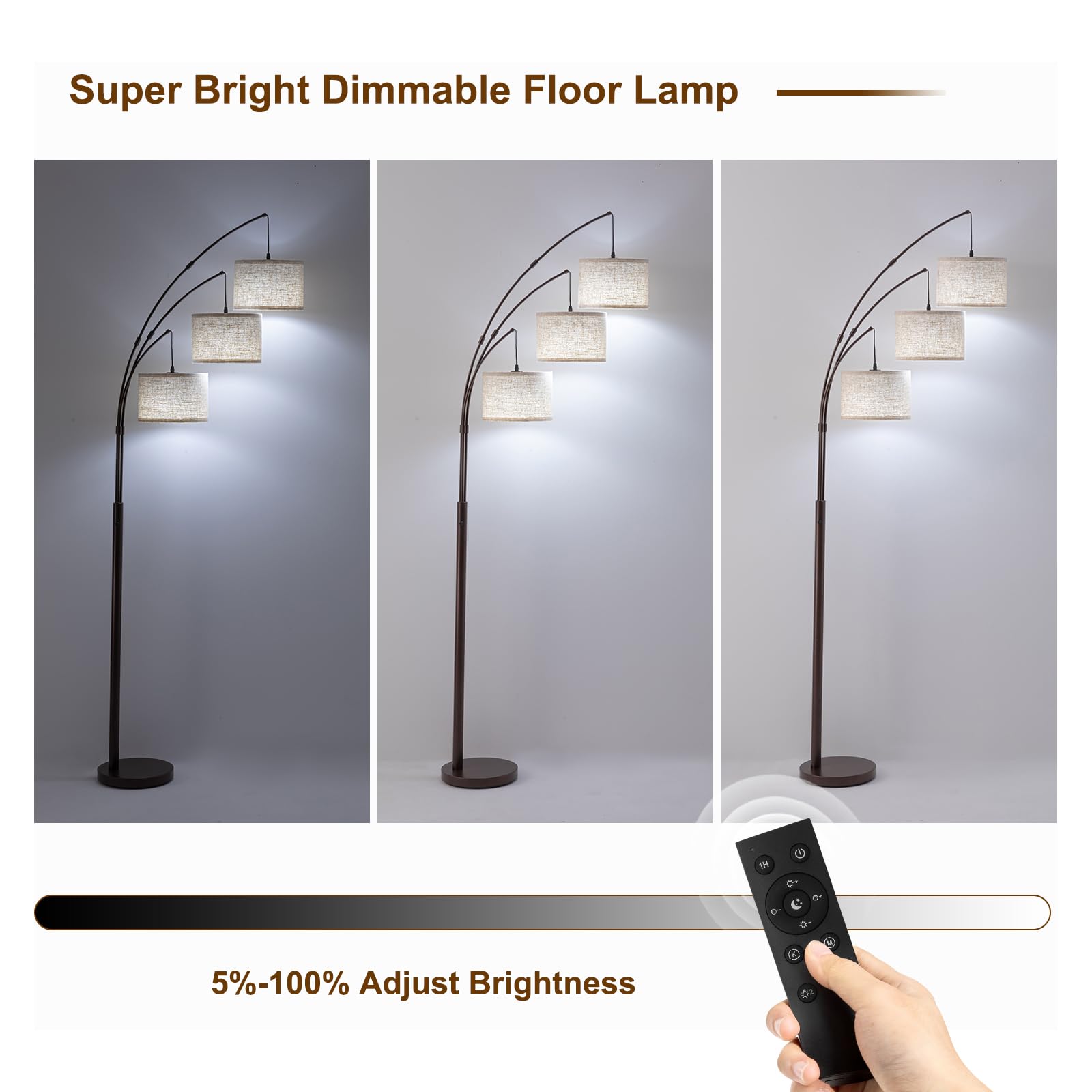 Fansdrick arc floor lamp beige shade mid-century styling enhances modern interiors.