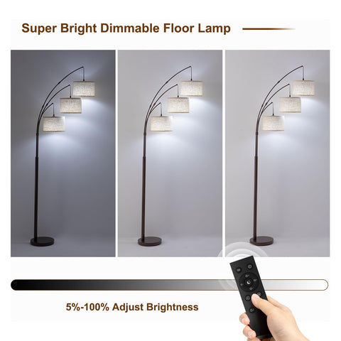 Fansdrick arc floor lamp beige shade mid-century styling enhances modern interiors.