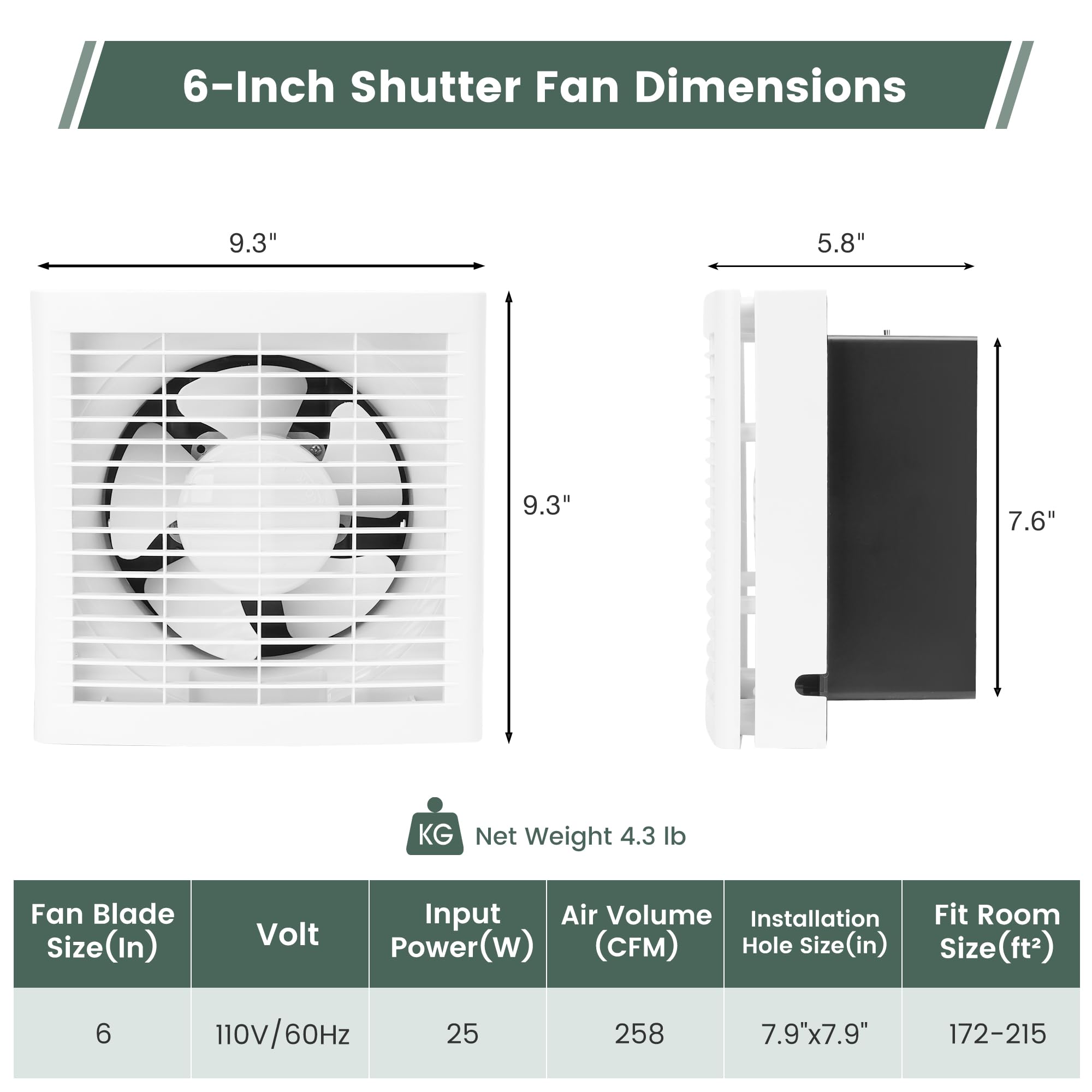 Fanspex 6-inch shutter exhaust fan back vent enabling efficient room ventilation.