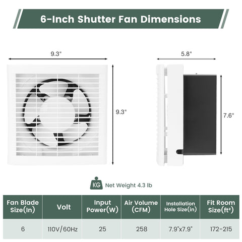Fanspex 6-inch shutter exhaust fan back vent enabling efficient room ventilation.