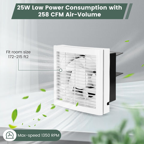 Fanspex 6-inch shutter exhaust fan dimensions show compact, versatile fit.