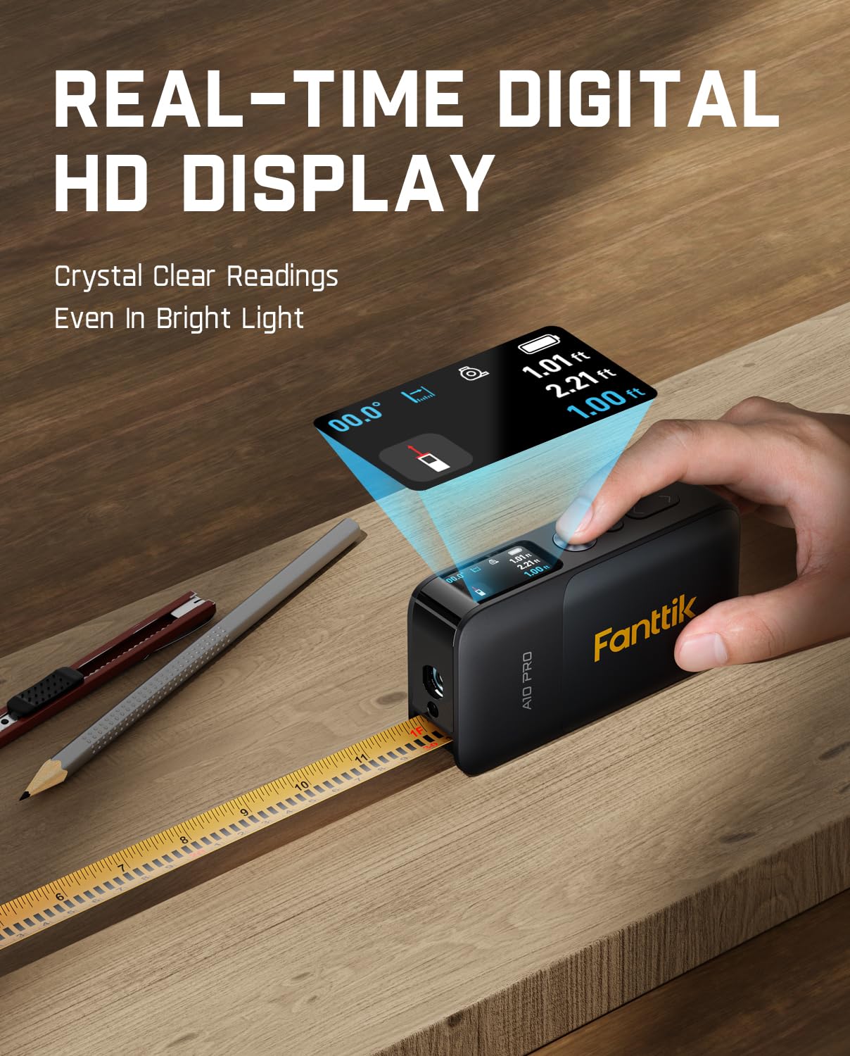 Fanttik A10 Pro digital tape extended for close-detail measuring.