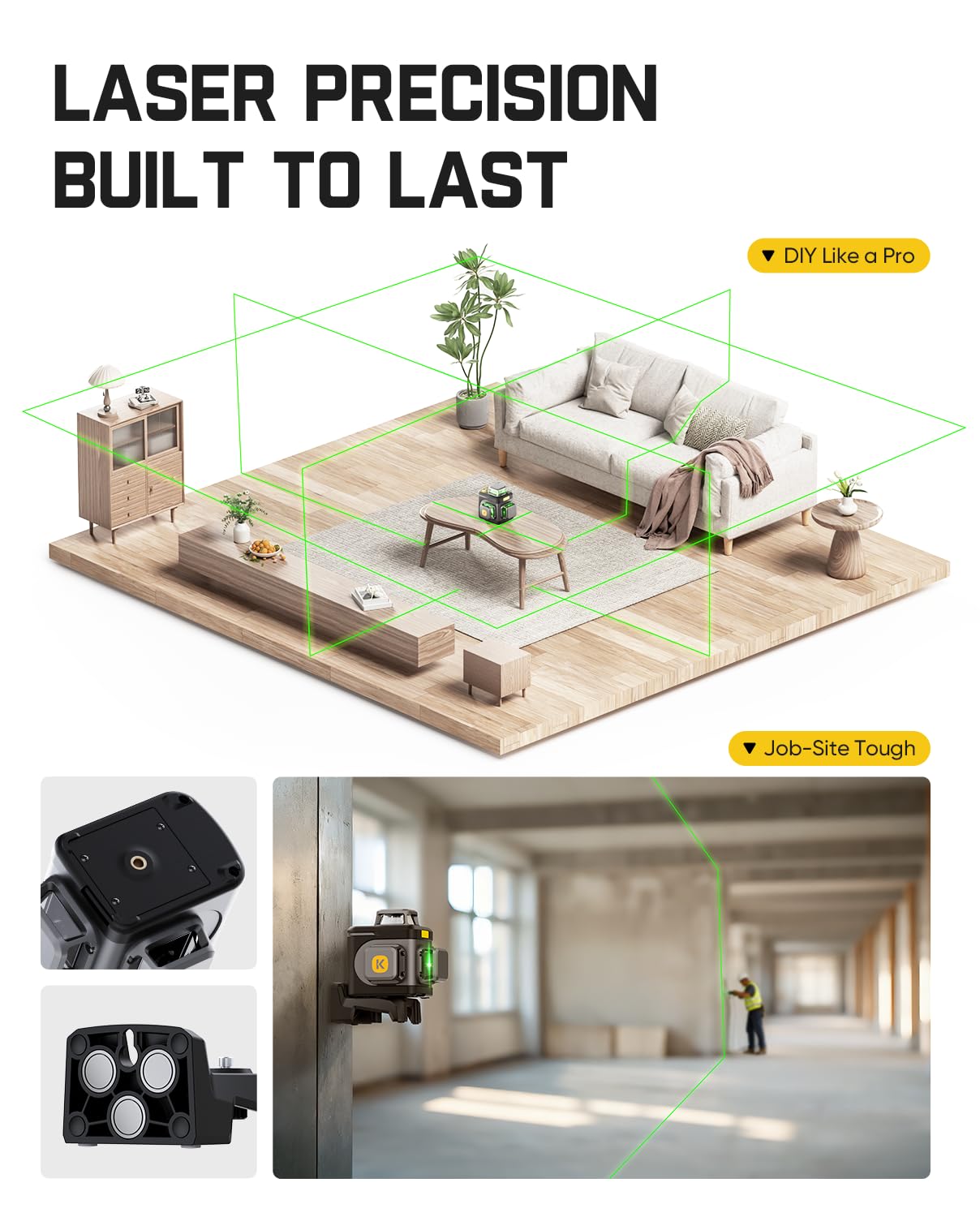 Fanttik D12 Ace 3x360° green cross lasers enable versatile layouts.