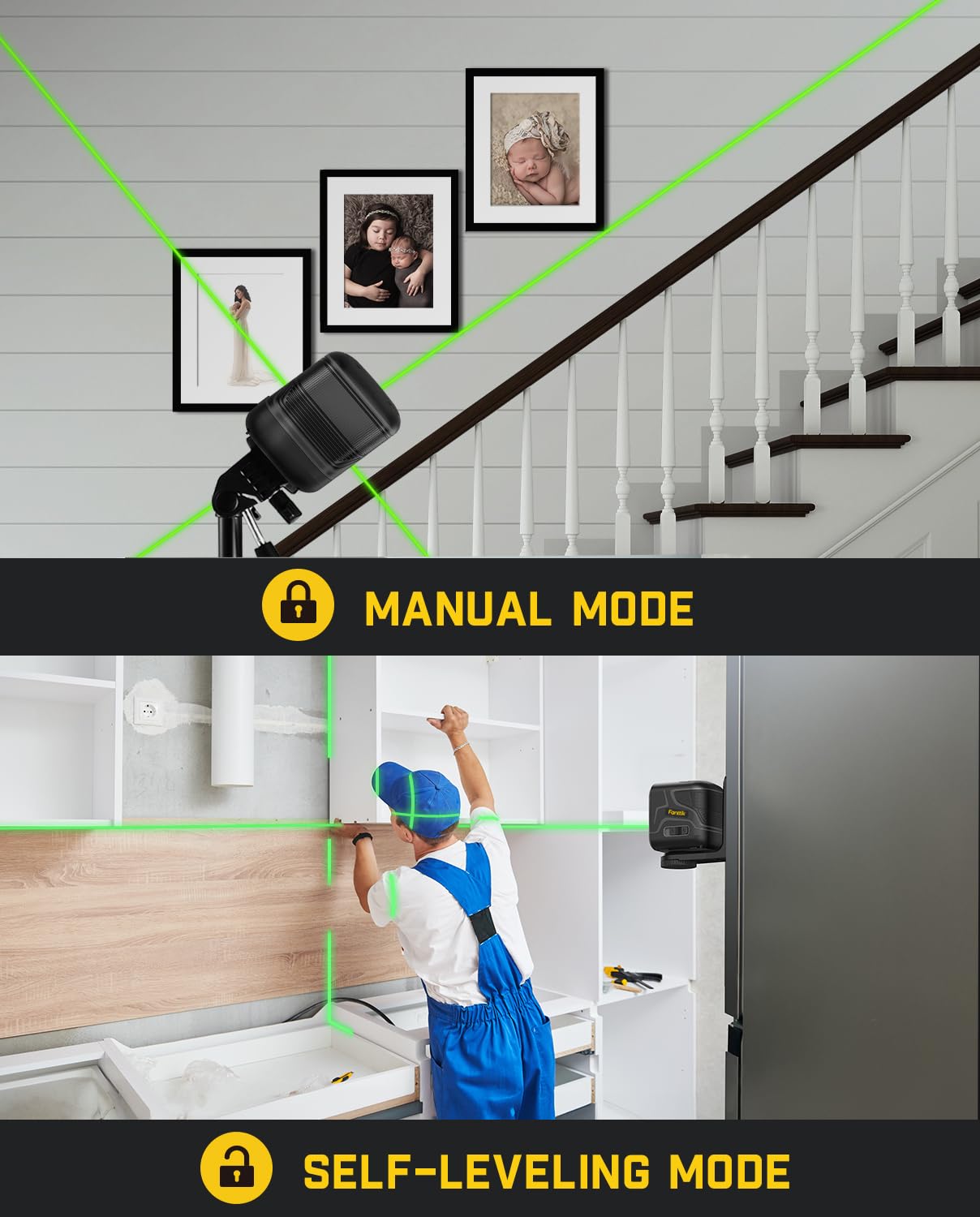 Fanttik D2 high brightness green laser for clearer visibility and faster measurements.