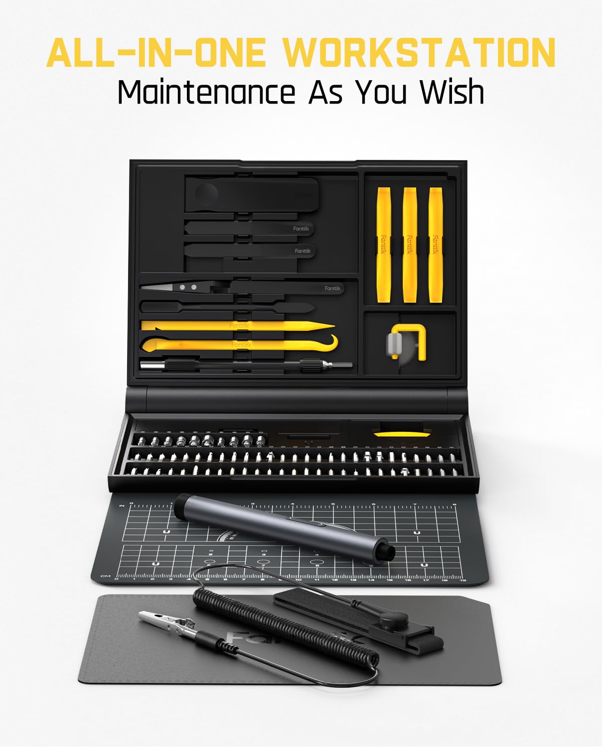 Fanttik E1 NEX Workstation leather mat detail enhances grip during precision tasks.