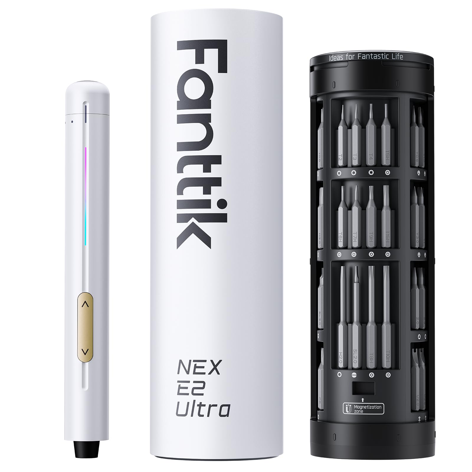 Fanttik E2 Ultra case opens to reveal magnetic bits for quick access.