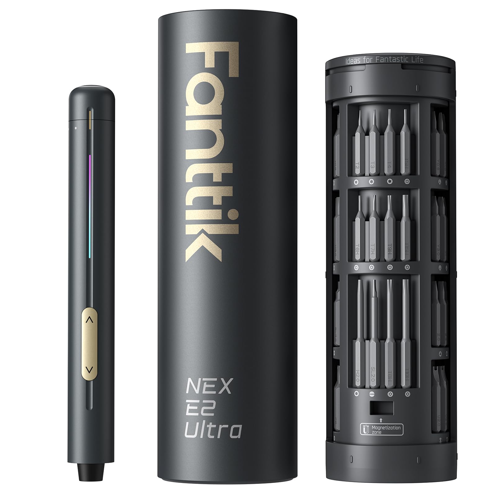 Fanttik E2 Ultra mini screwdriver showing precise torque dial for delicate electronics repair