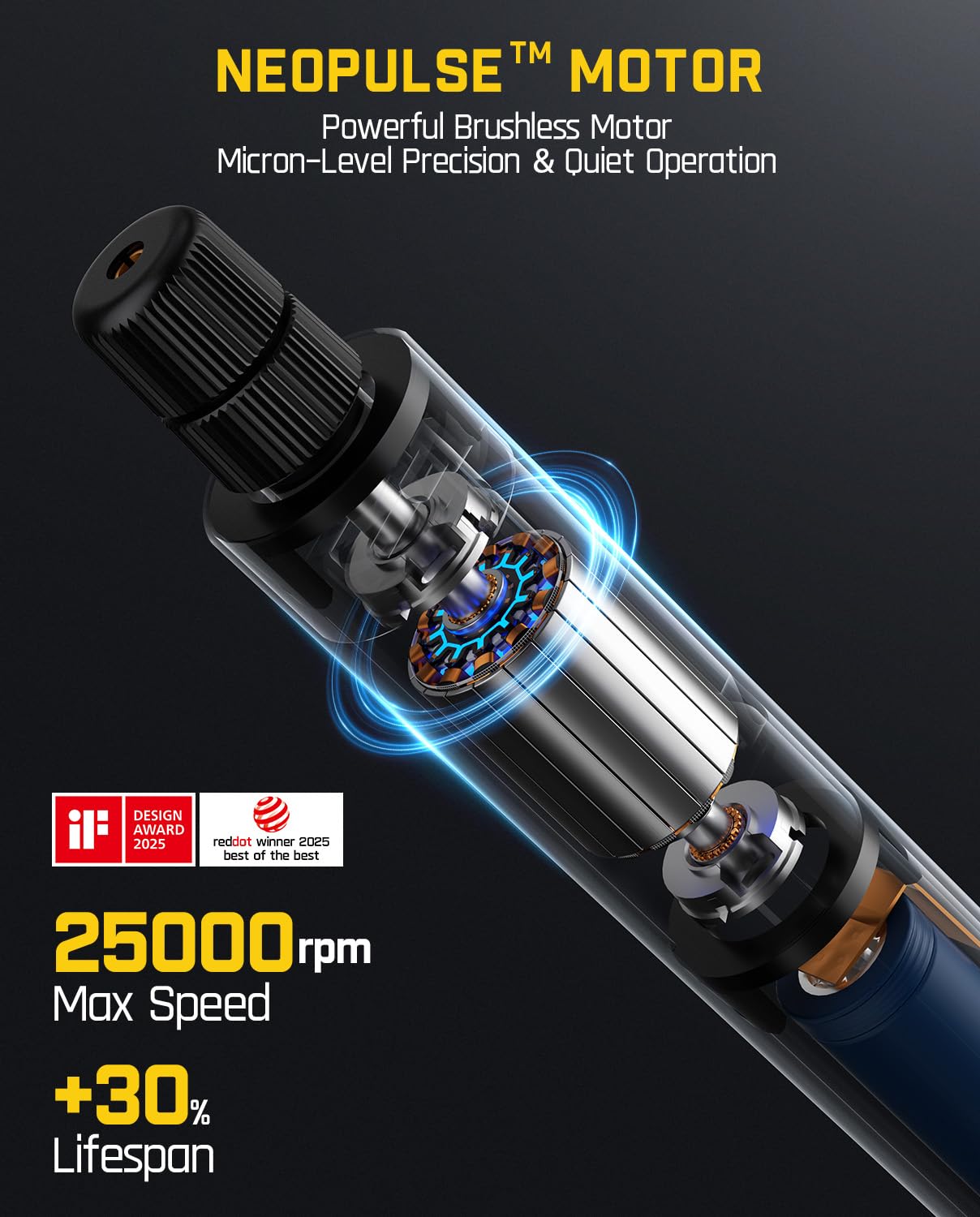 Fanttik F2 Master brushless motor provides quieter operation with strong performance.