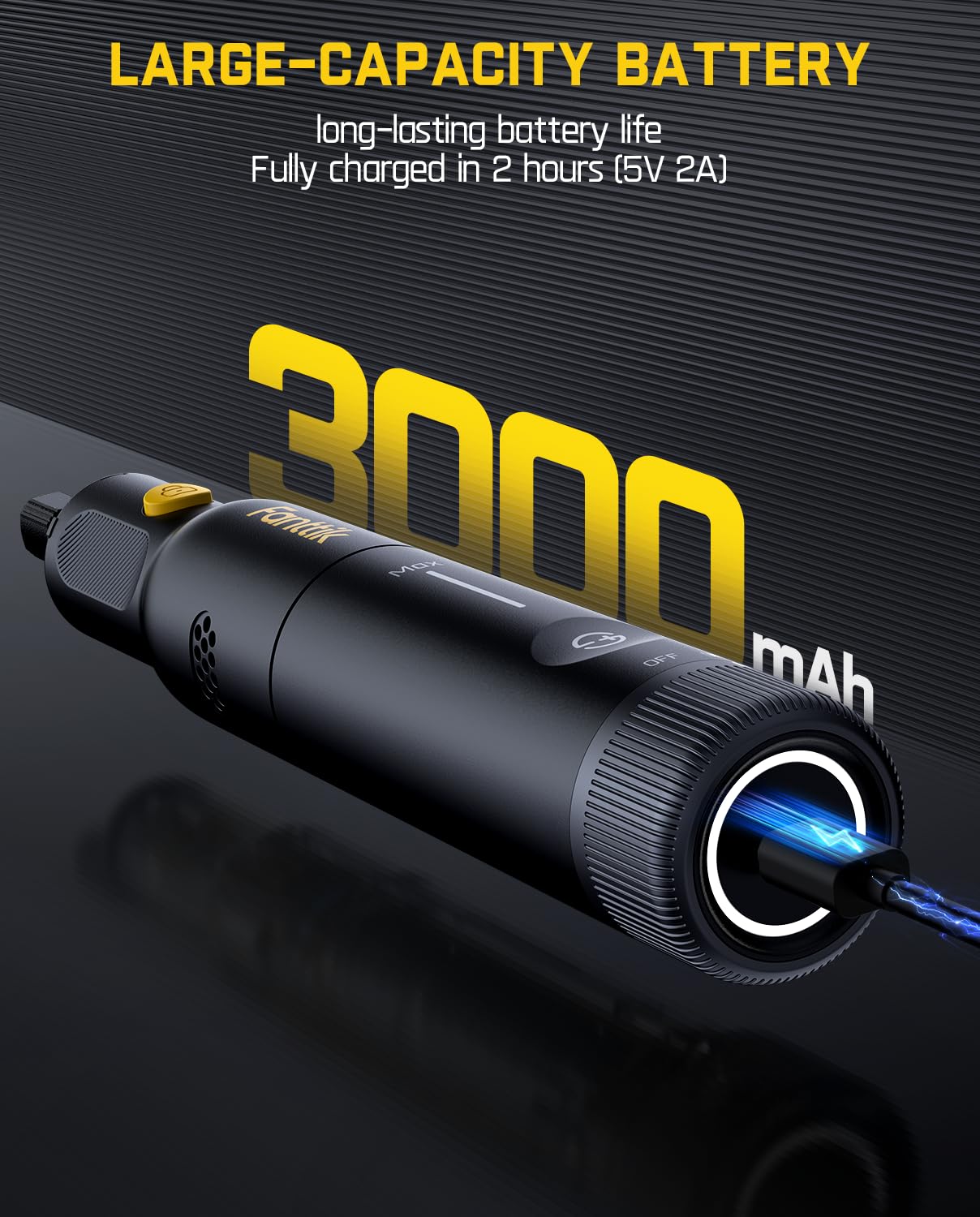 Fanttik F2 Pro battery indicator alerts low power to prevent interruptions.