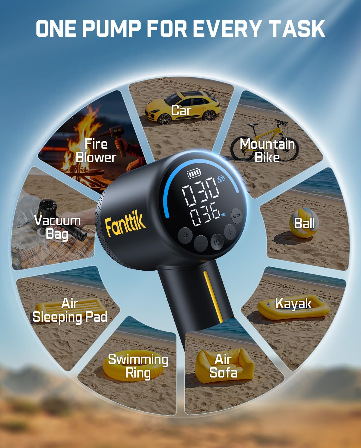 Fanttik X9 Classic automatic stop prevents over-inflation with preset PSI.